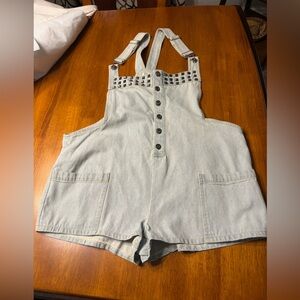 POL NWOT Studded Denim Overalls